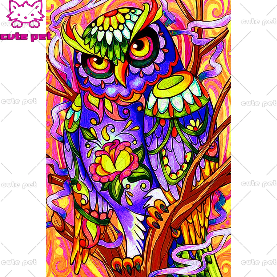 Full Drill DIY Animal color owl 5D Diamond Painting Cross Stitch Diamond Embroidery Patterns rhinestones Mosaic puzzle Decor