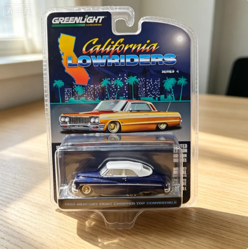 Green Light 1:64 California Low Slung Series 4-1950 Mercury Eight Chopped Convertible - Dark Bluecar Model Collection Toys Gifts