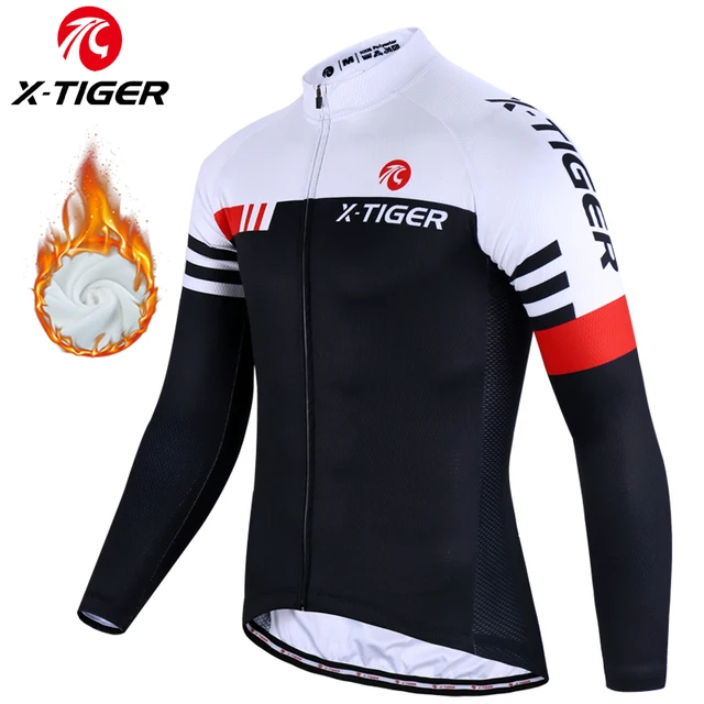 X-TIGER Zimowa koszulka rowerowa Męska koszulka rowerowa z długim rękawem i termicznym polarem z kieszeniami Koszulka rowerowa szosowa