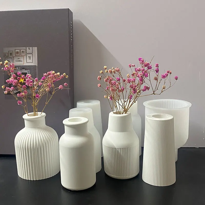 DIY Vase Silicone Mold Circular Stripe Three-imensional Vase Glue Dropping Mold Home Decoration Cement Gypsum Vase Mold