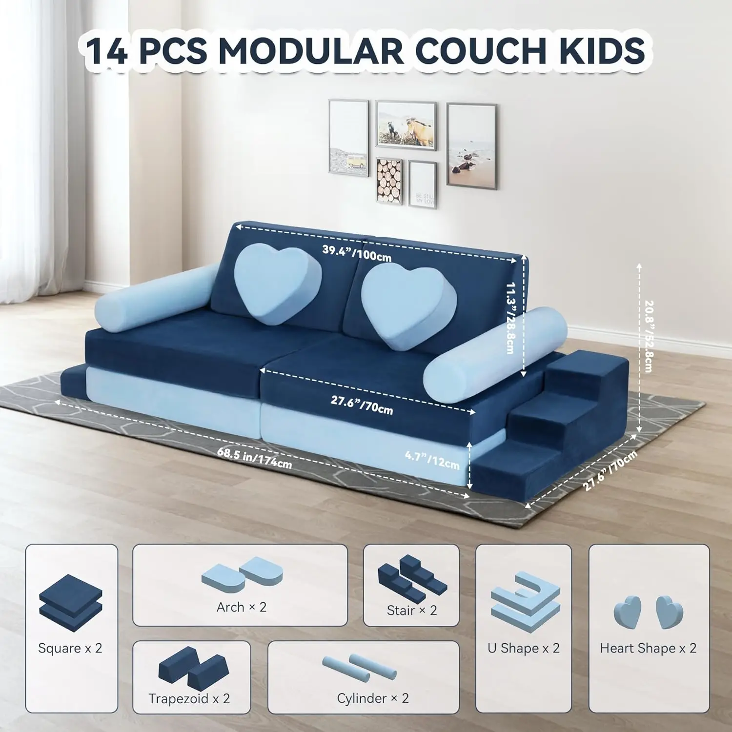 Play Couch for Kids Toddler - 14PCS Kids Sofa to Boost Creativity, Boys and Girls DIY Creativing Playroom Couch for Playroom Bed