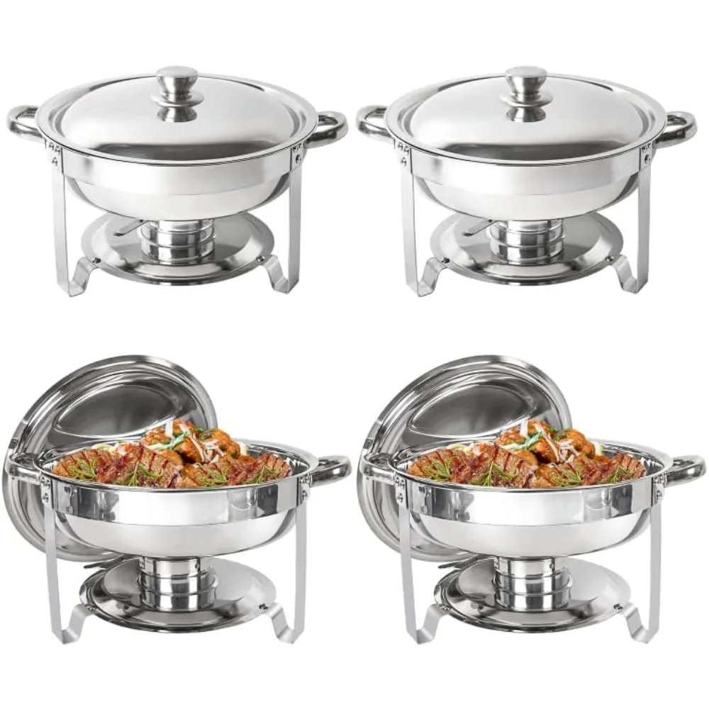 

Chafing Dish Buffet Set 4 Pack, 5QT Round Stainless Steel Chafer for Catering, Upgraded Chafers and Buffet Warmer Sets with Food