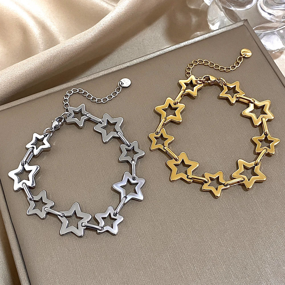 Greatera Vollhohles Beleuchtung mit fünfzackigem Sternmuster für Damen, Karabinerverschluss-Design, Edelstahl, Herrenschmuck, schick