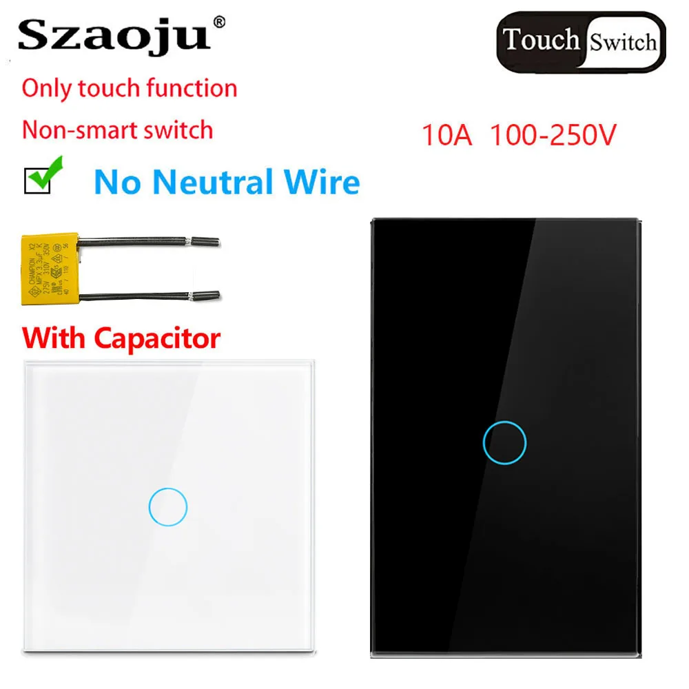 Szaoju Touch Switch AC100-240V Tempered Crystal Glass Led Panel Power Wall Light Switches EU/US 1/2/3 Gang Sensor Interruttore