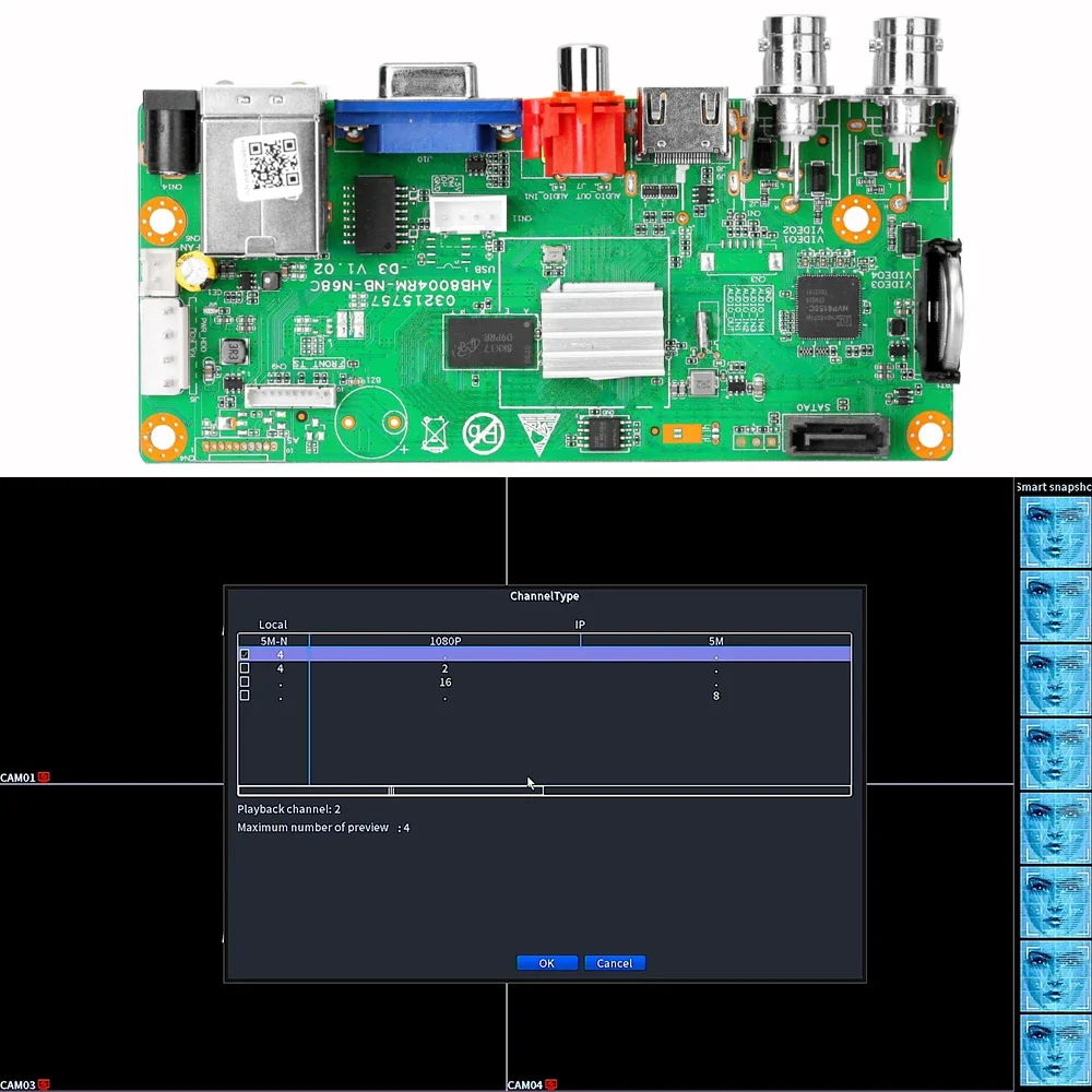 Imagem -03 - Orgional Pcb Ahd Dvr Cctv Gravador de Vídeo ip Cam Xmeye Onvif Coaxial Dvr Xmeye Pro App para Câmeras Internas e Exteriores 4ch 5mp-n