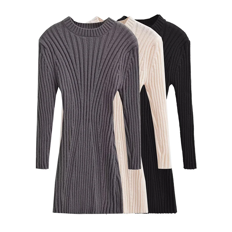 

YENKYE Winter Women O Neck Long Sleeve Slim Knit Dresses Mini Vestidos