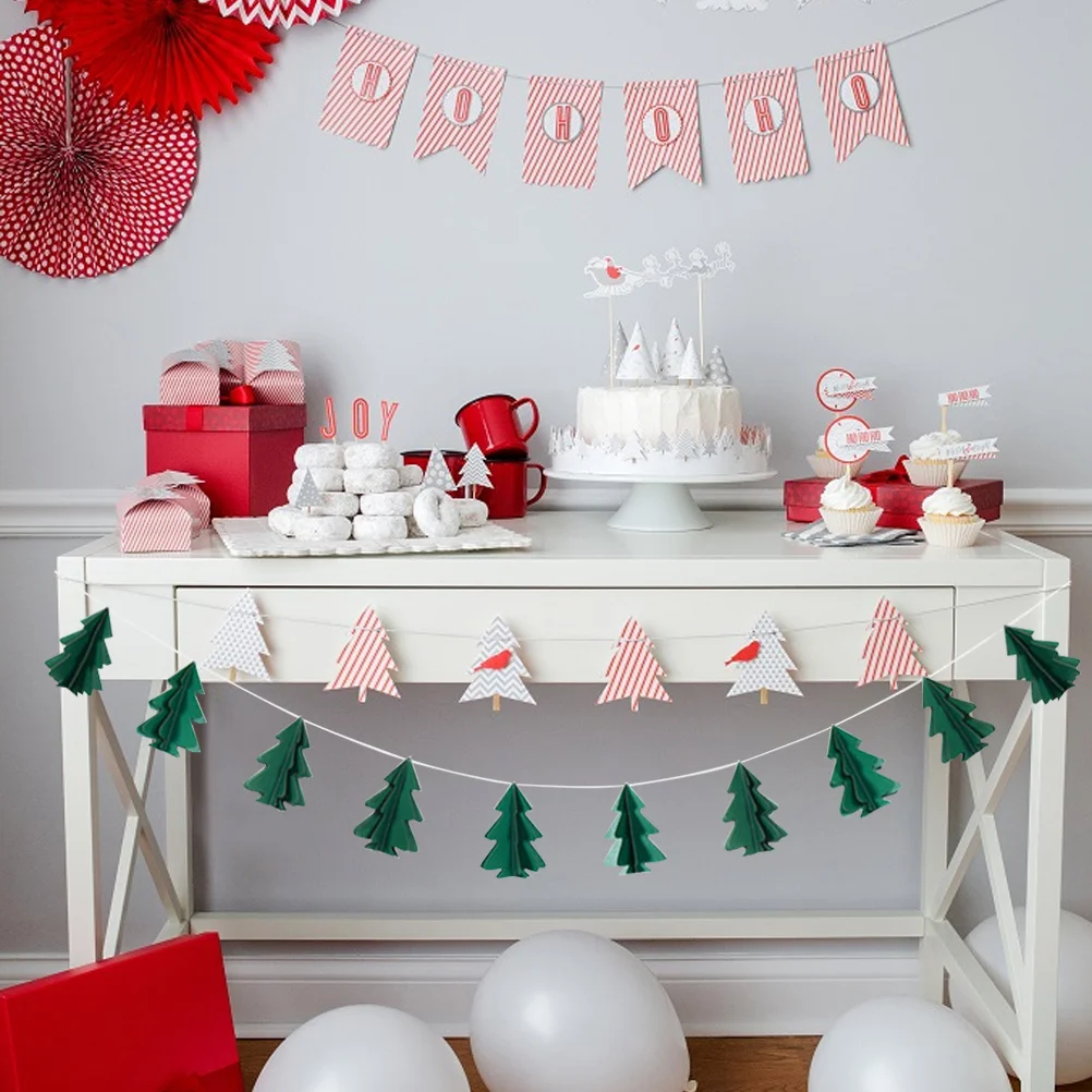 

3D Christmas Tree Bunting Hanging String Decoration Premium Cardboard Party Banner for Wall Fireplace Entrance Festive