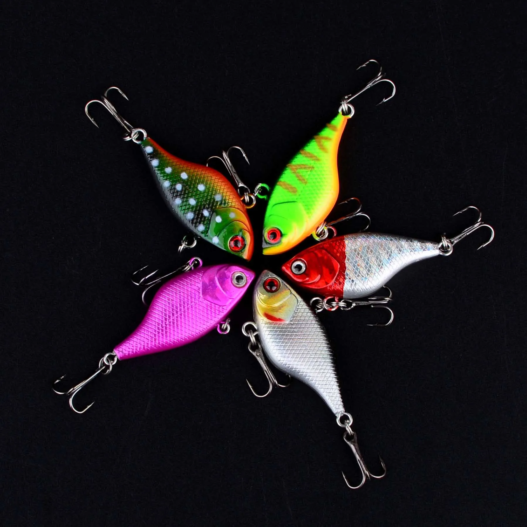 5 قطعة السحر الصلب VIB الصيد أسماك الطعم ثلاثة أضعاف السنانير كرانكبيت Wobblers صيد السمك عيون ثلاثية الأبعاد