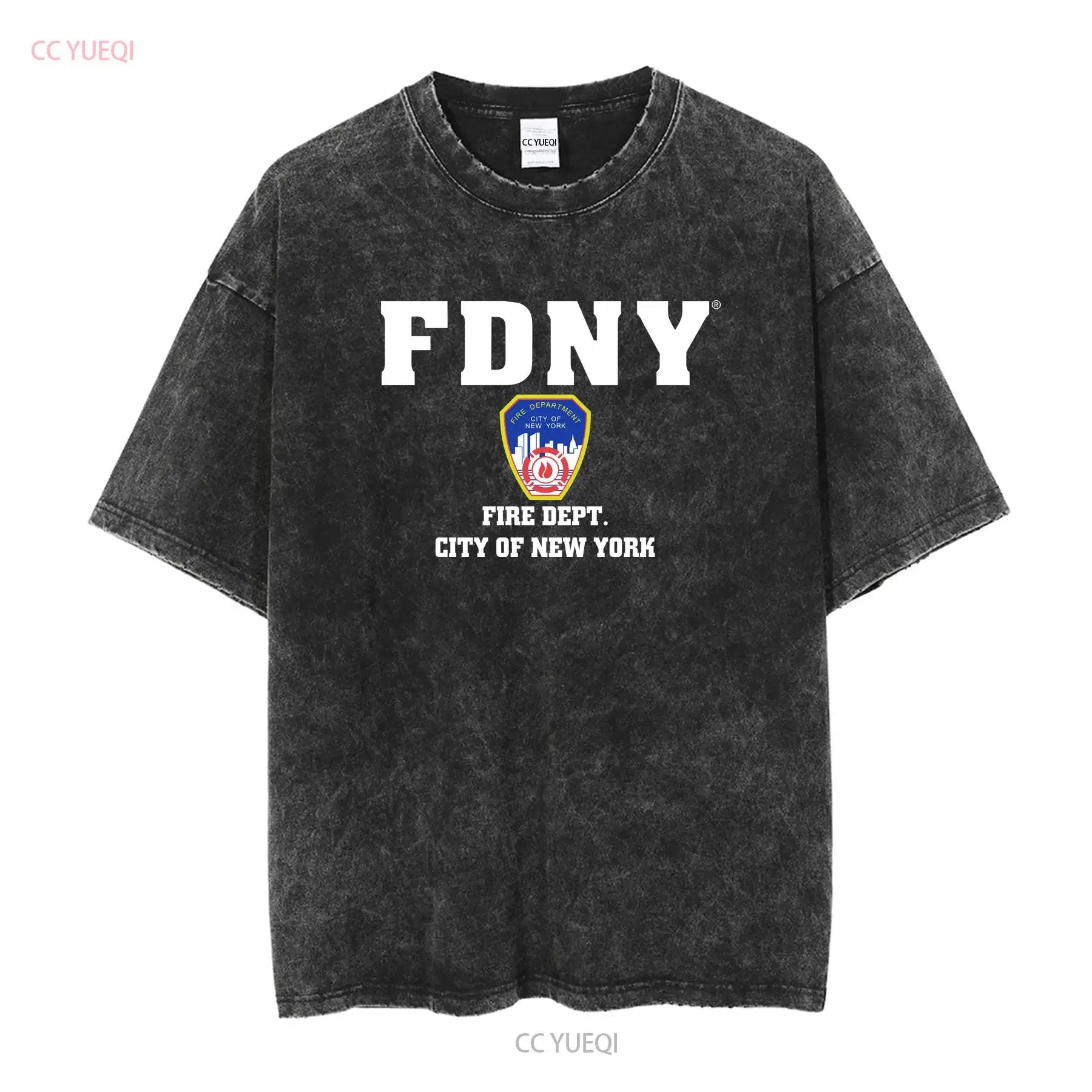 NYC Fire T Shirt Vintage Blue large department New York City Y2k long or short sleeves vintage Washed streetwear Stylish