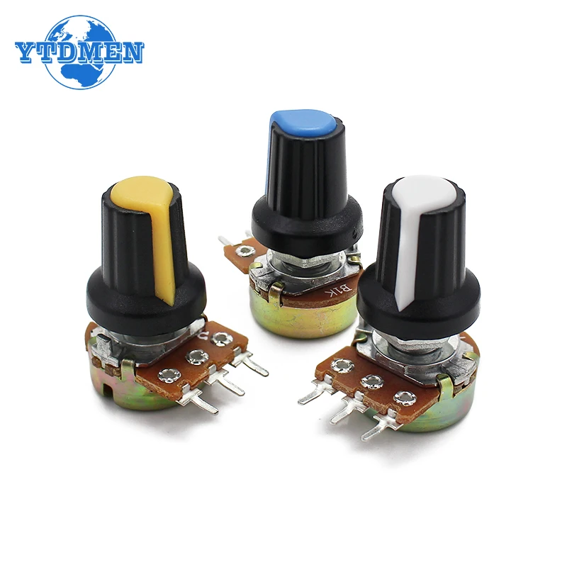 WH148-Kit de potentiomètres B1K, 2K, 5K, 10K, 20K, 50K, 100K, 250K, 500K, 1M, résistance à distance conique linéaire de 15mm, 3 broches avec bouton