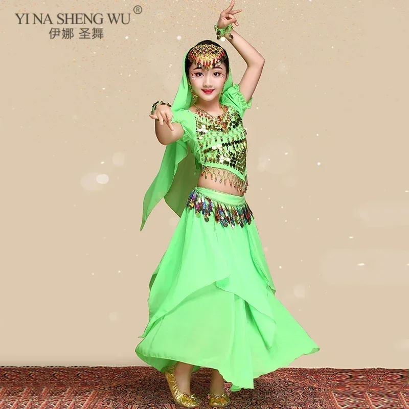 Childrens Belly Dance Costume Girls Indian Performance Outfit Bollywood Practice Clothes Set For Kids Party Celebration Hallowee