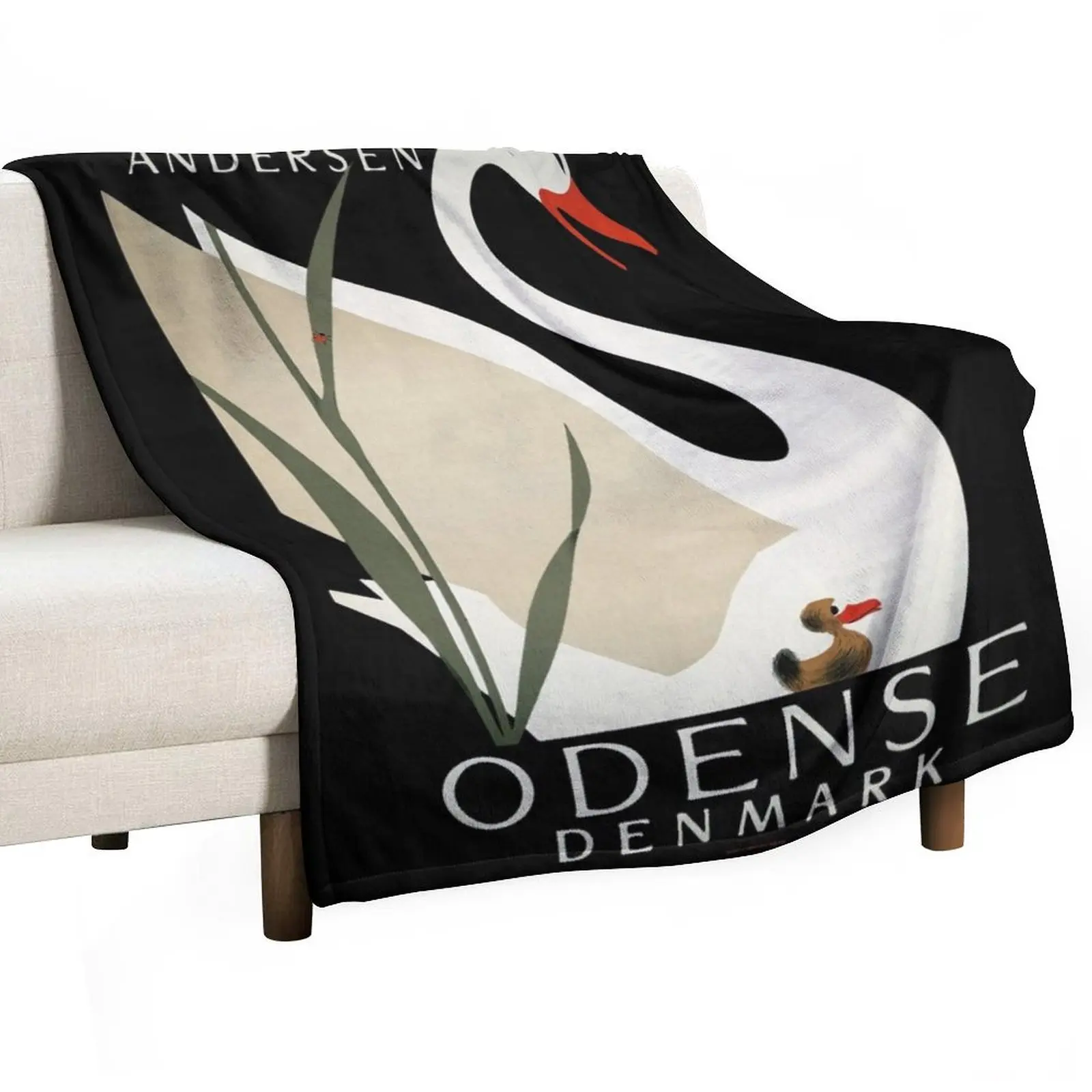 Vintage Odense Denmark white swan travel advert Throw Blanket Luxury Brand Loose wednesday Polar Blankets