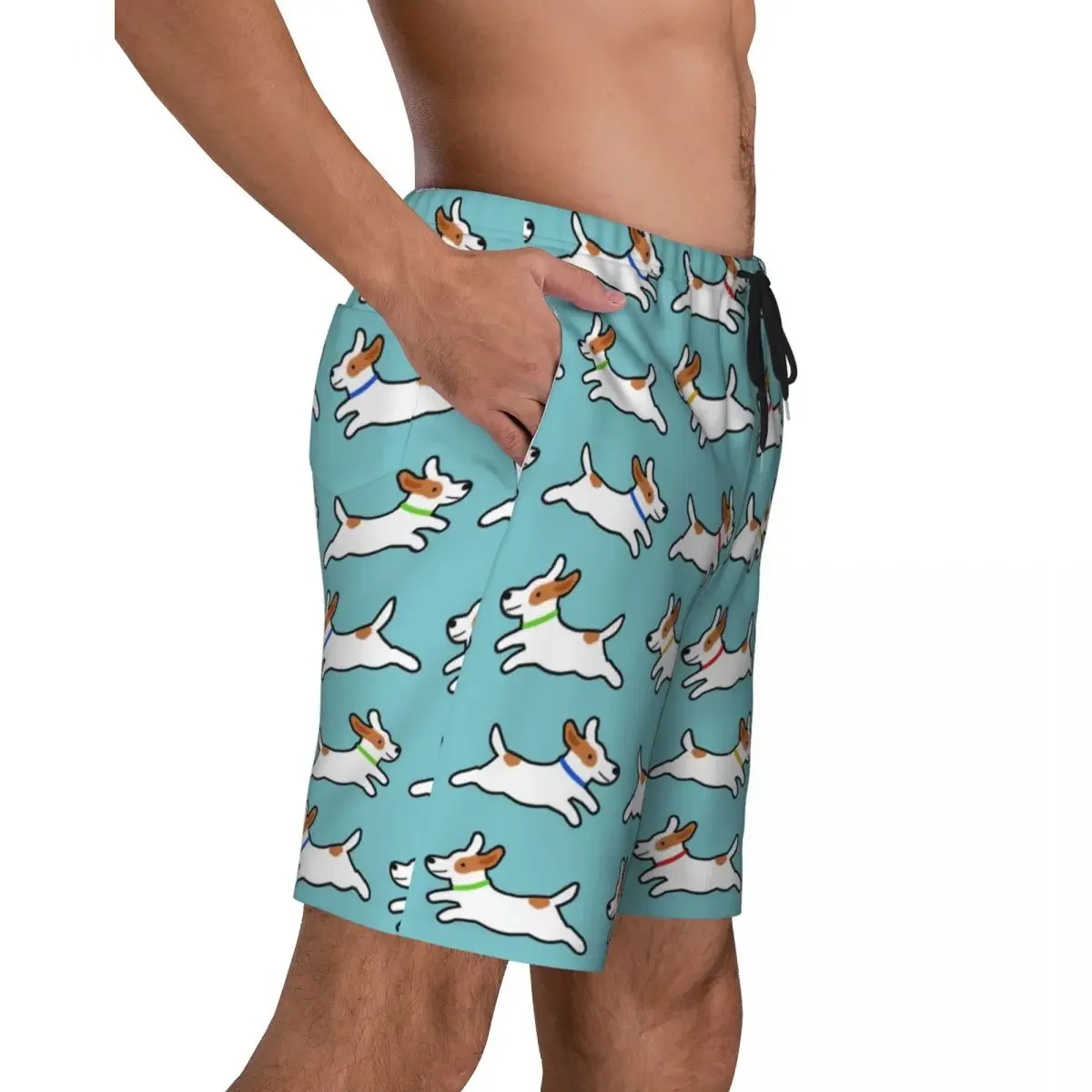 Cute Jack Russell Terrier Running Dog Boardshorts Men Quick Dry Board Shorts Swim Trunks Custom Print Swimwear Suits