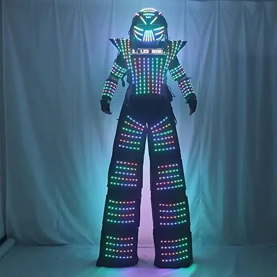 Traje robô roupa terno com máscara capacete terno luminoso jaqueta capacete para festa de dança boate