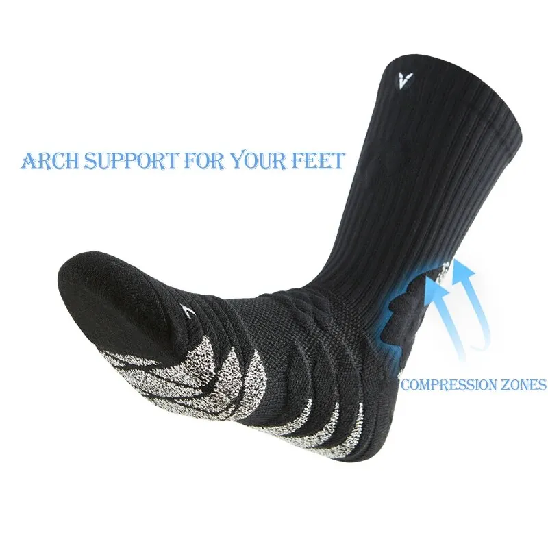 Non Slip Running Socks for Men Women High Elastic Thick White Comression Basketball Socks with Ankle Support