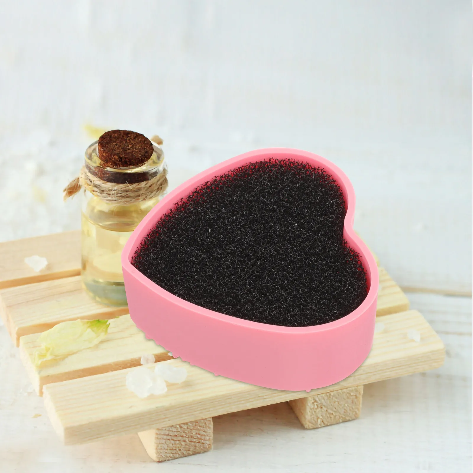 Makeup Brush Cleaning Box Pink Heart Shaped Silica Gel Sponge Dry Wet Dual Use Quick Clean Case Efficient Powder Color