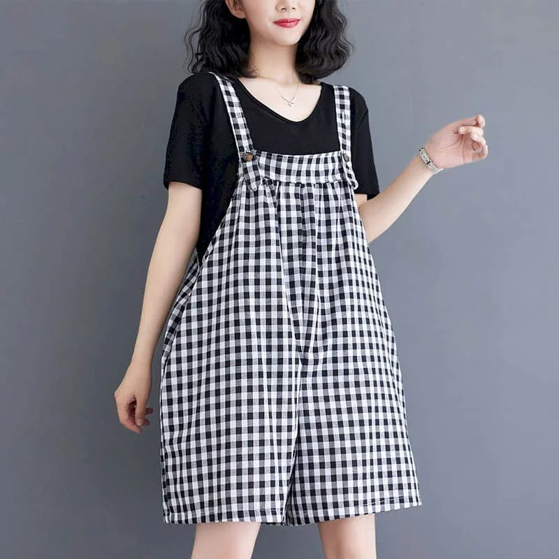 

Plaid Jumpsuits for Women Wide Leg Pants Loose High Waist Playsuit One Piece Outfit Women Clothes Knee Length Overalls Summer