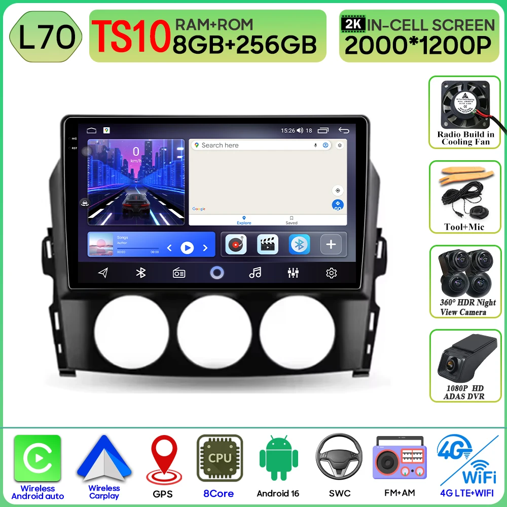 Autoradio Voor Mazda MX-5 MX5 III 3 NC 2005-2015 Stereo Multimedia Speler Carplay Android Auto GPS Video scherm 5G Wifi Geen 2din