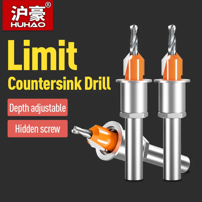 HUHAO Counter Sink Drill Bit Milling Cutter for Wood Adjustable Locator Router Bit Screw Extractor 8mm Shank HSS Woodworking Too