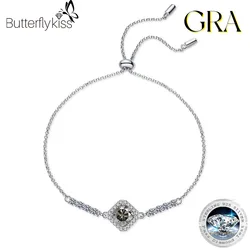 Butterflykiss Real 6.5mm Moissanite Square Bracelet For Women GRA Certificate S925 Sterling Silver Wedding Party Fine Jewelry