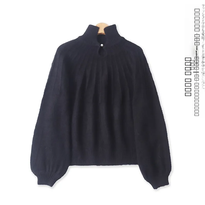 ファイオナブルニットセーター春新作スレレディースオールマッチルーズワンボタンオーバーヘッドロングスベニットトップ