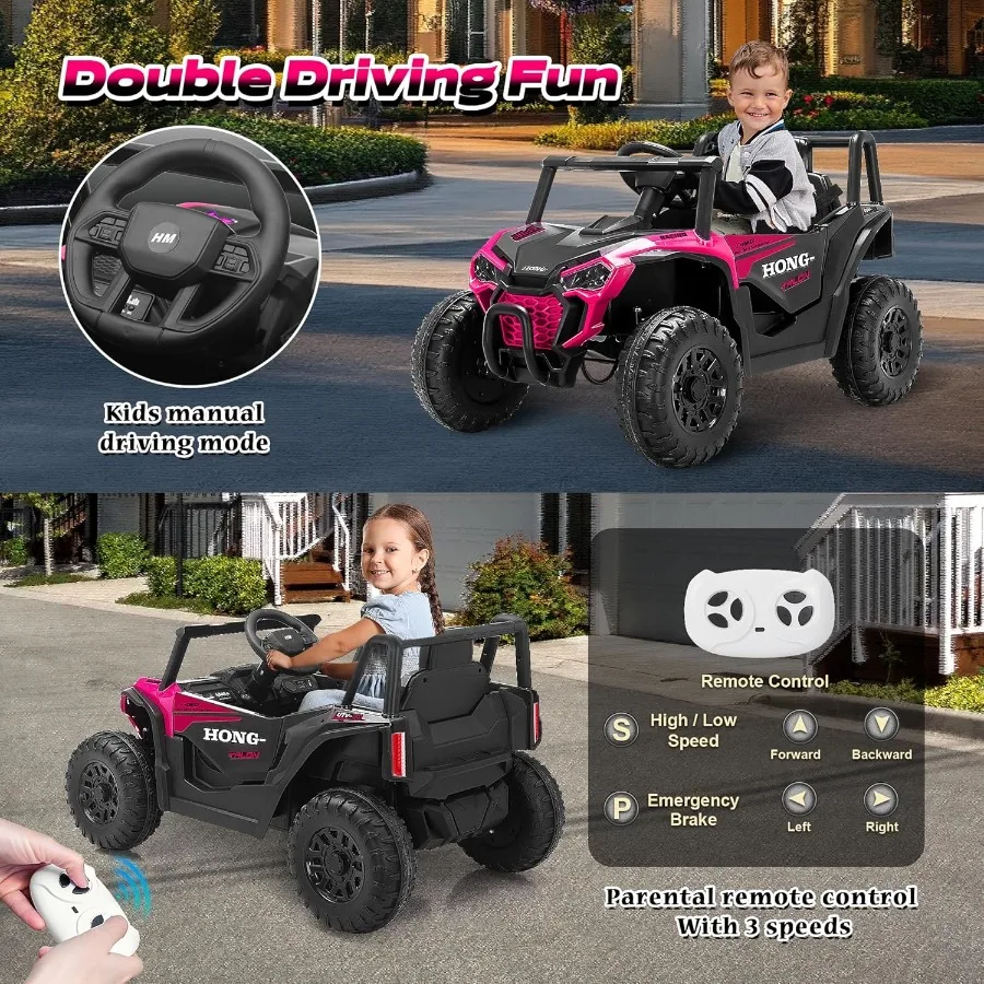 12V Electric Car Ride on Car Truck with Remote Control LED Lights 3 Speed Adjustable Music Safety Belt Soft Start Horn Ride on