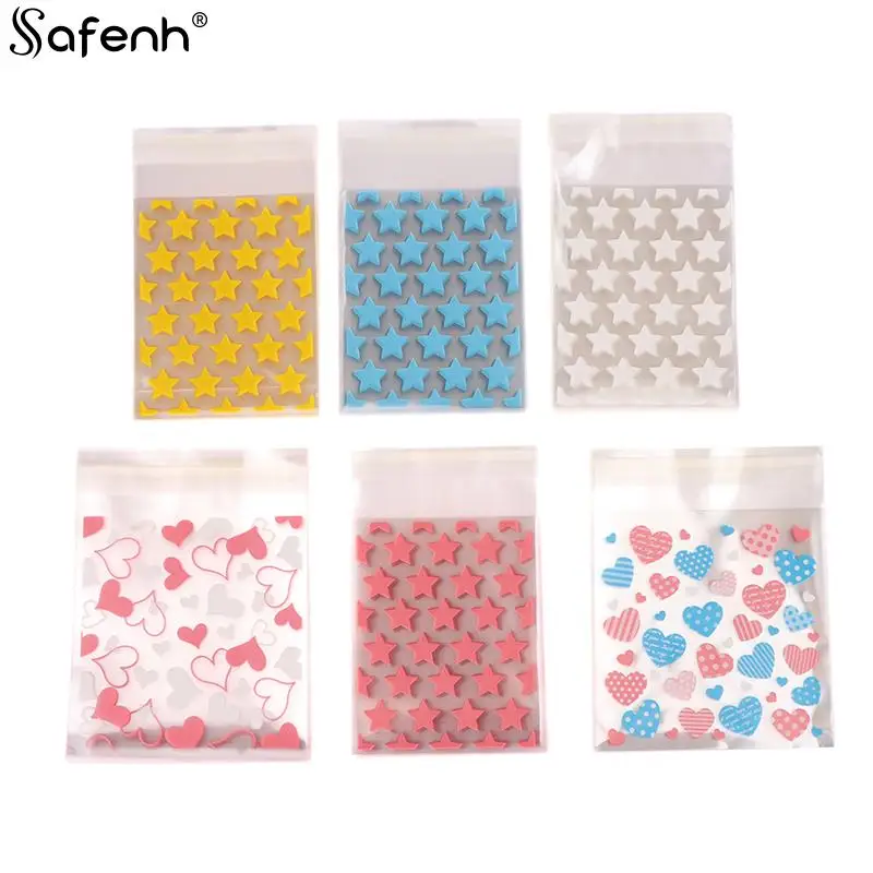 50Pcs PVC Transparent Plastic Star Jewelry Self-adhesive Bag Candy Card Holder Photo Animation Storage Gift Package Bags