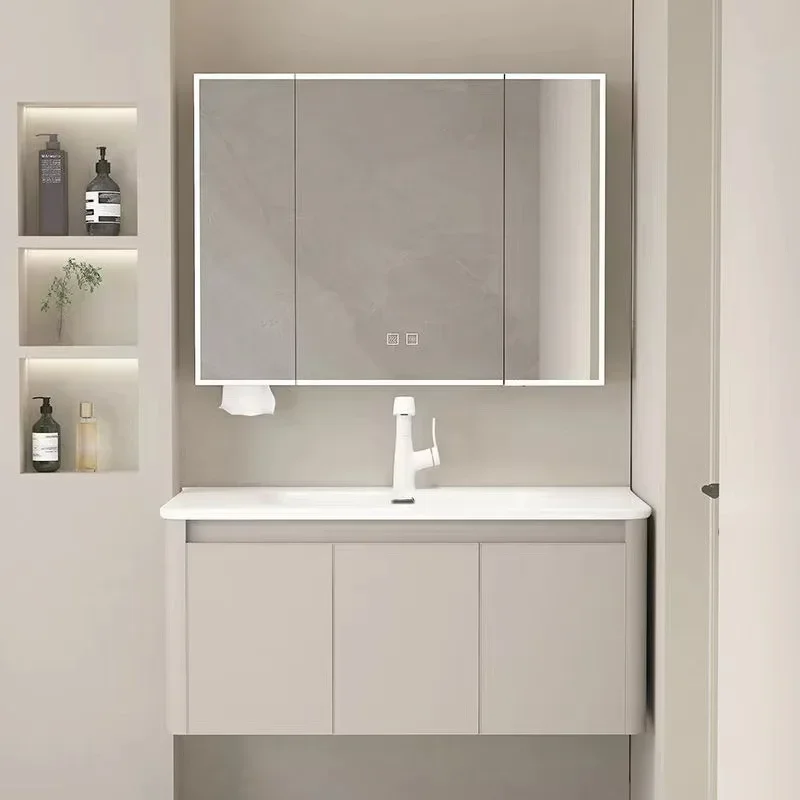 

Cream colored aluminum moisture-proof bathroom cabinet new ceramic integrated basin toilet washbasin fdg34