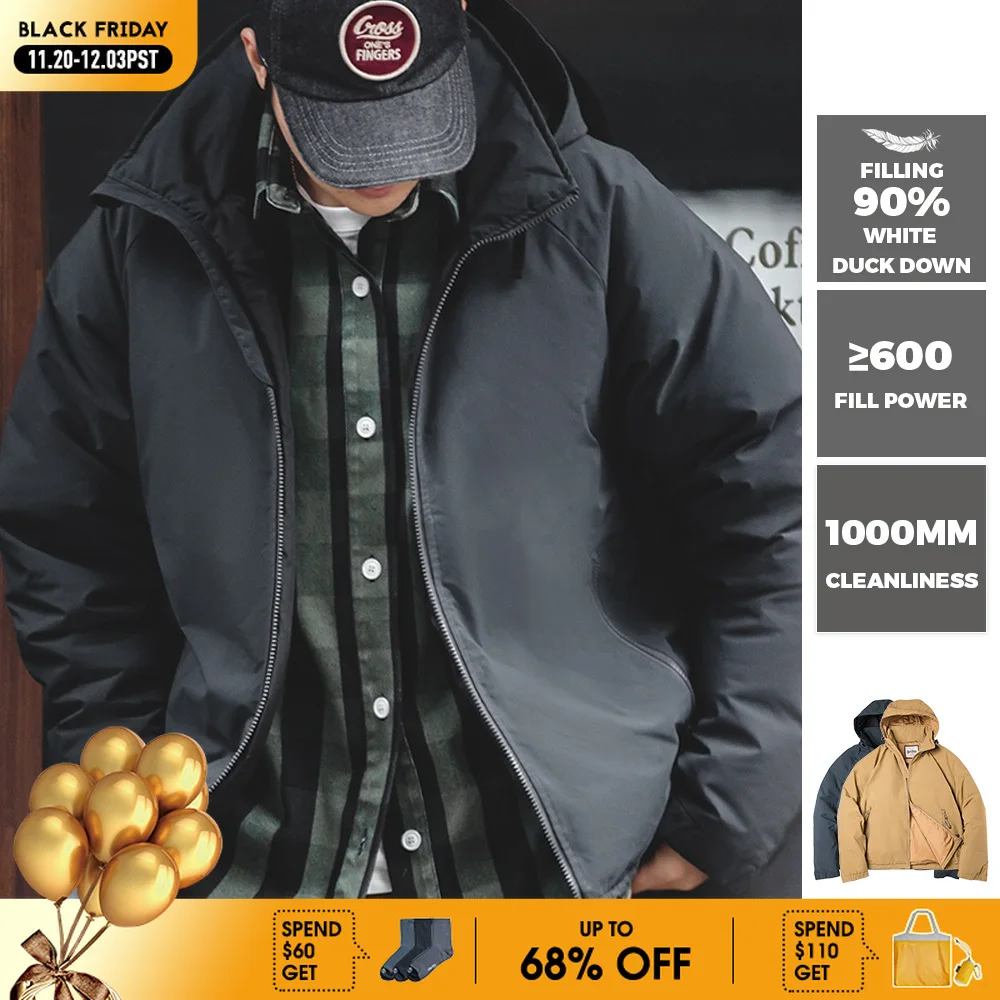 

Maden Winter Hooded Down Jacket for Men White Duck Down Filling Thickened Warm Outer Coat Outdoor Windproof Parkas Black Jacket