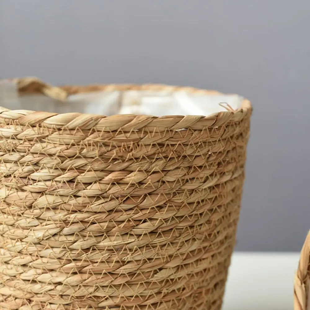 Portable Straw Wicker Woven Planter Basket Yellow Flower Pot Laundry Storage Basket Handmade Laundry Clthoes Baskets Home Decor