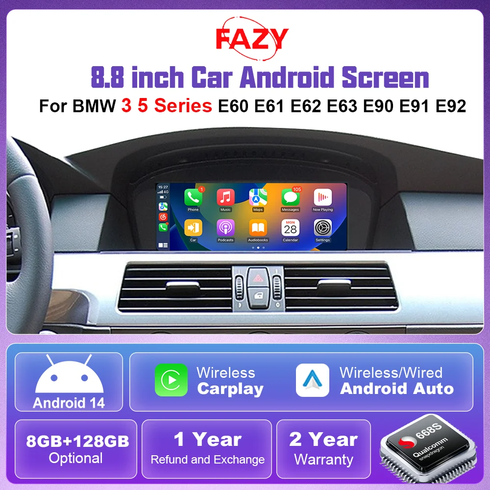 8.8 Android 14 Touch Screen Car Radio Player For BMW 3 5 Series E60 E61 E62 E63 E90 E91 E92 CCC CIC GPS Navi Android Auto 4G BT