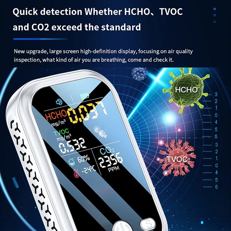 Mini 5 in 1 Carbon Dioxide Formaldehyde Detector Monitor Meter Multi-Function Air Quality Detector Temperature and Humidity