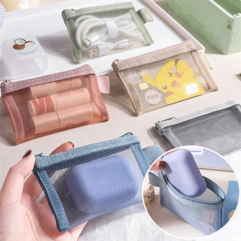 

1PC Portable Mini Zipper Mesh Storage Bag New Coin Purse Small Square Mesh Coin Purse Travel Storage Carry Pouch with Zippered