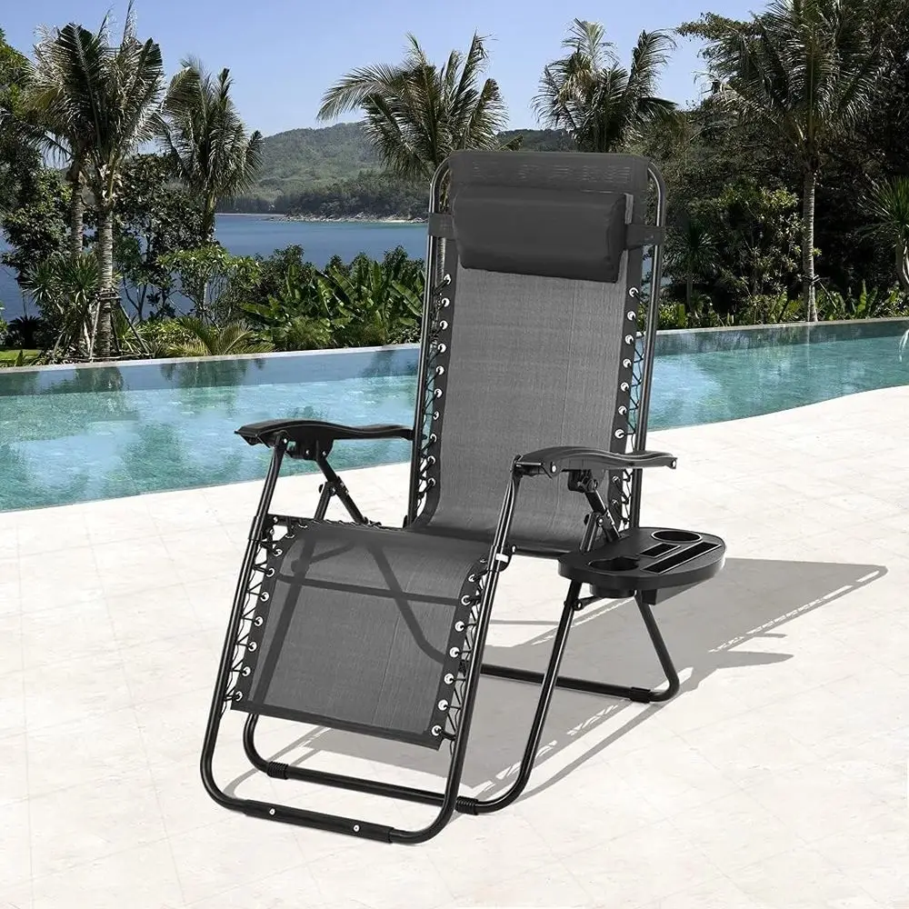 Zero Gravity Chair Lawn Chairs Reclining Lounge Chairs Outdoor Patio Comfortable Beach Poolside Chaise with Removable Pillow, Bl