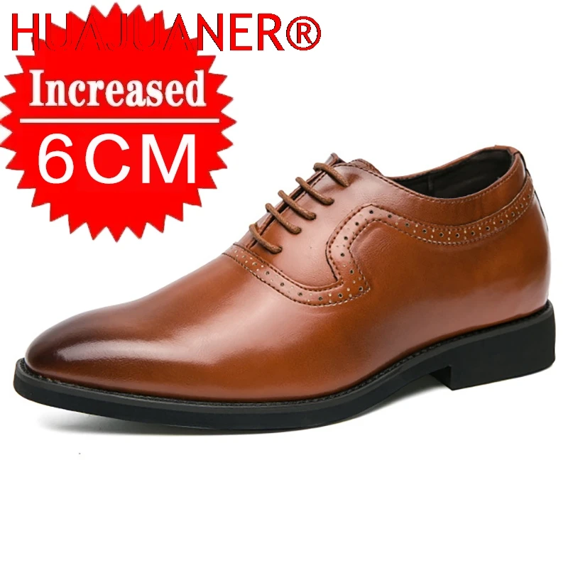 

Men Brogue Derby 6CM Hidden Height Increase Shoes Formal Business Dress Oxfords Wedding Party Office Casual Elevator Shoes
