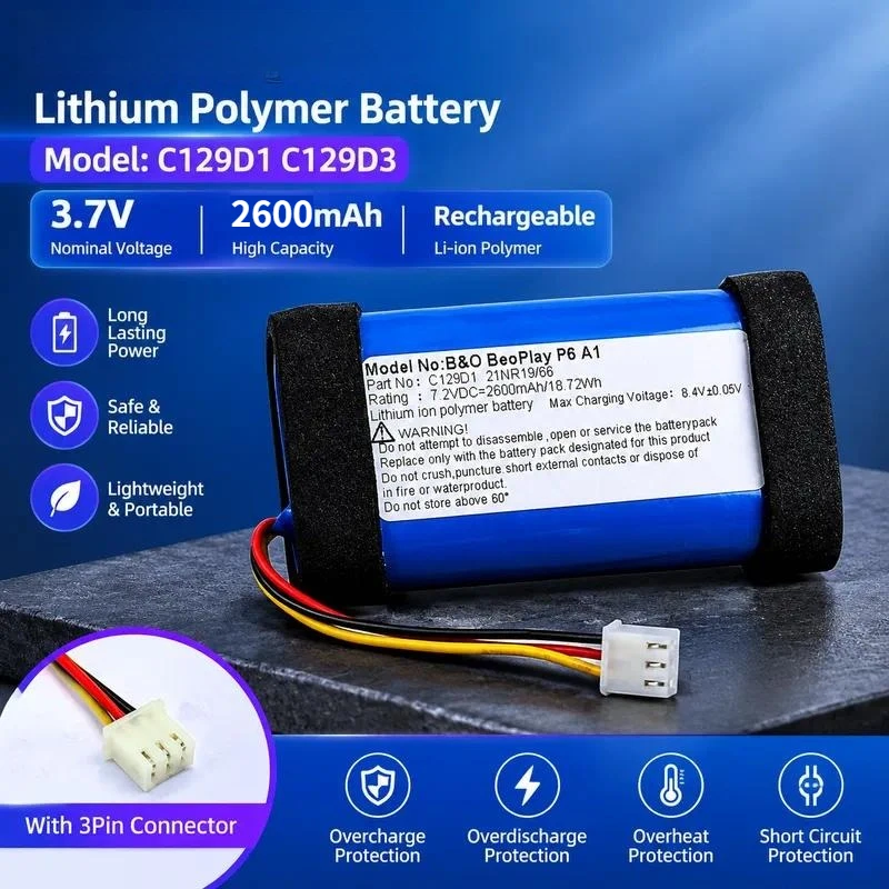 7.4VDC C12D1 C129D3 2600mAh Replacement Battery For B&O BeoPlay P6 A1 Rechargeable Lithium Ion Battery Pack