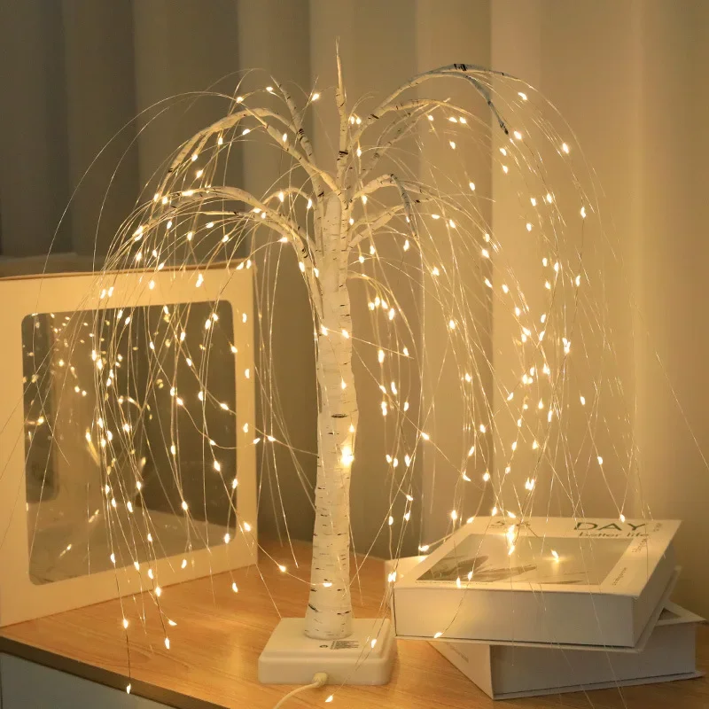 LED Willow Night Light Gypsophila Colorful Tree Remote Table Lamp for Home Bedroom Wedding Christmas Indoor Decor Night Light