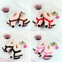 Winter Quirky Cute Cotton Slippers Five Fingers Toes Full Package Heel Couple Home Big Feet Indoor Men Women Plush Cotton Shoes