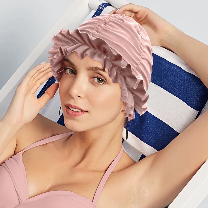 Women Ladies Fashion Stylish Nylon Retro Ruffle Comfortable Swimming Cap Hats Accessories Waterproof Fishtail