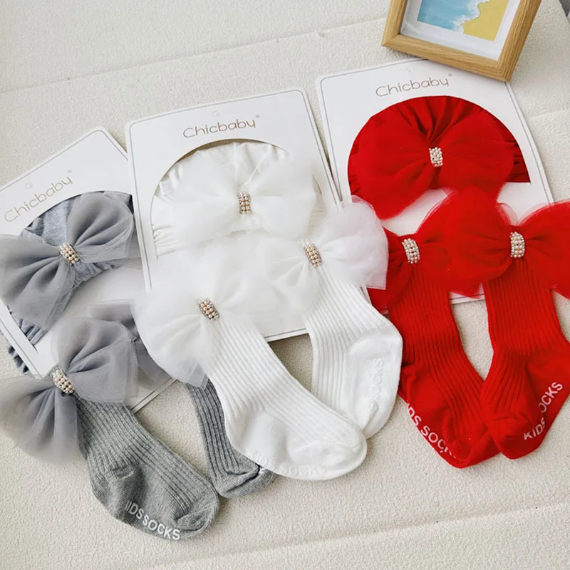 

Baby Bow Hat with Socks Suit Newborn Girls Turban Hat Socks Set