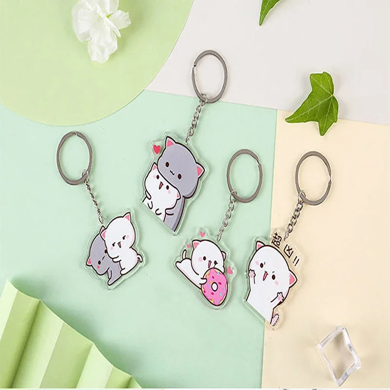 Mitao Cat Anime Keychain, Net Red, Cute, Couple, Peach, Schoolbag Ornaments, Surrounding, Stand Pendant, Charm, Keyring Gift