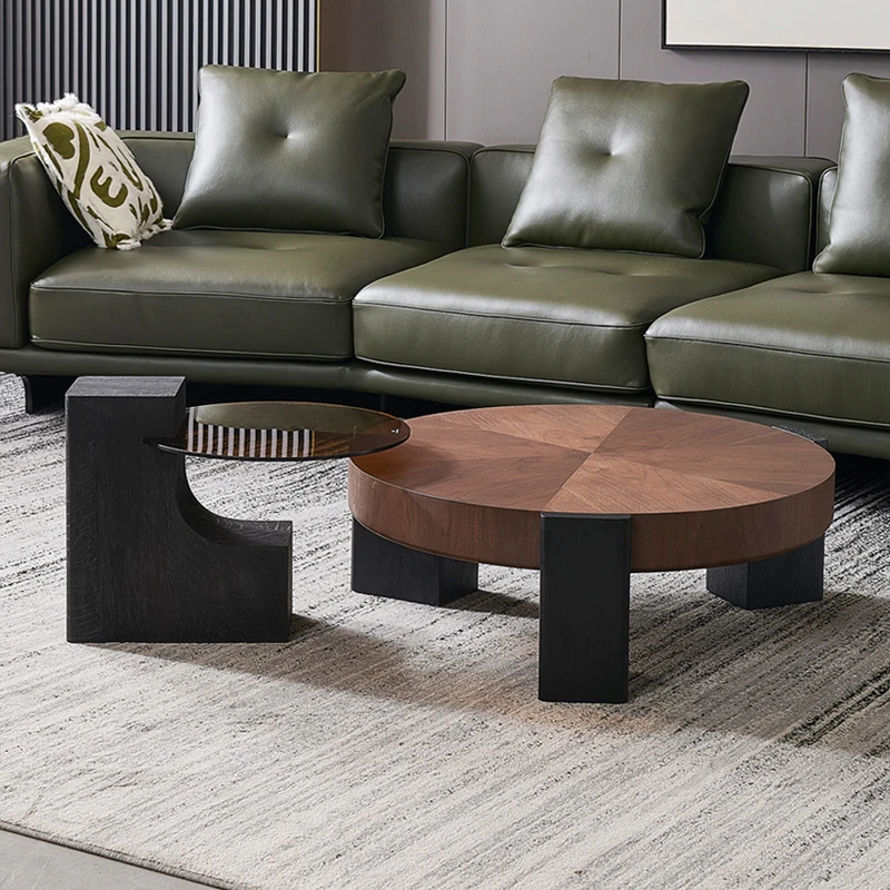 

​​Mid Century Modern Round Coffee Tables Nesting Set Solid Wood Tempered Glass Living Room Minimalist Luxury Home Decor FYCT​​