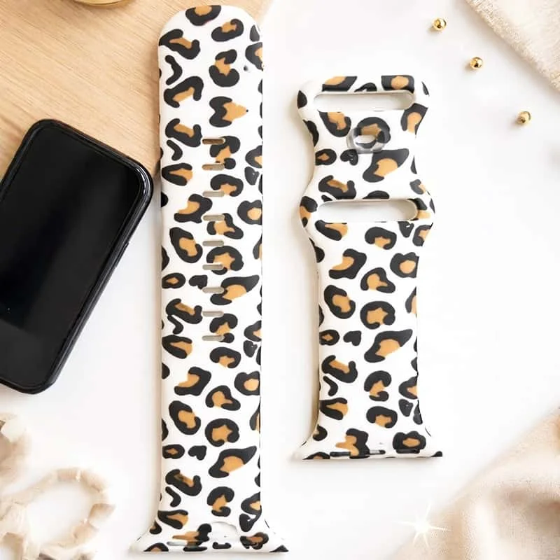 Leopardmuster-Armband für Apple Watch, 46 mm, 42 mm, 38 mm, 49 mm, 41 mm, 45 mm, 40 mm, 44 mm, Silikonarmband, iWatch Series 12, 11, 10, 9, 8, 7, 6, 5, 4, SE. – Detail 13