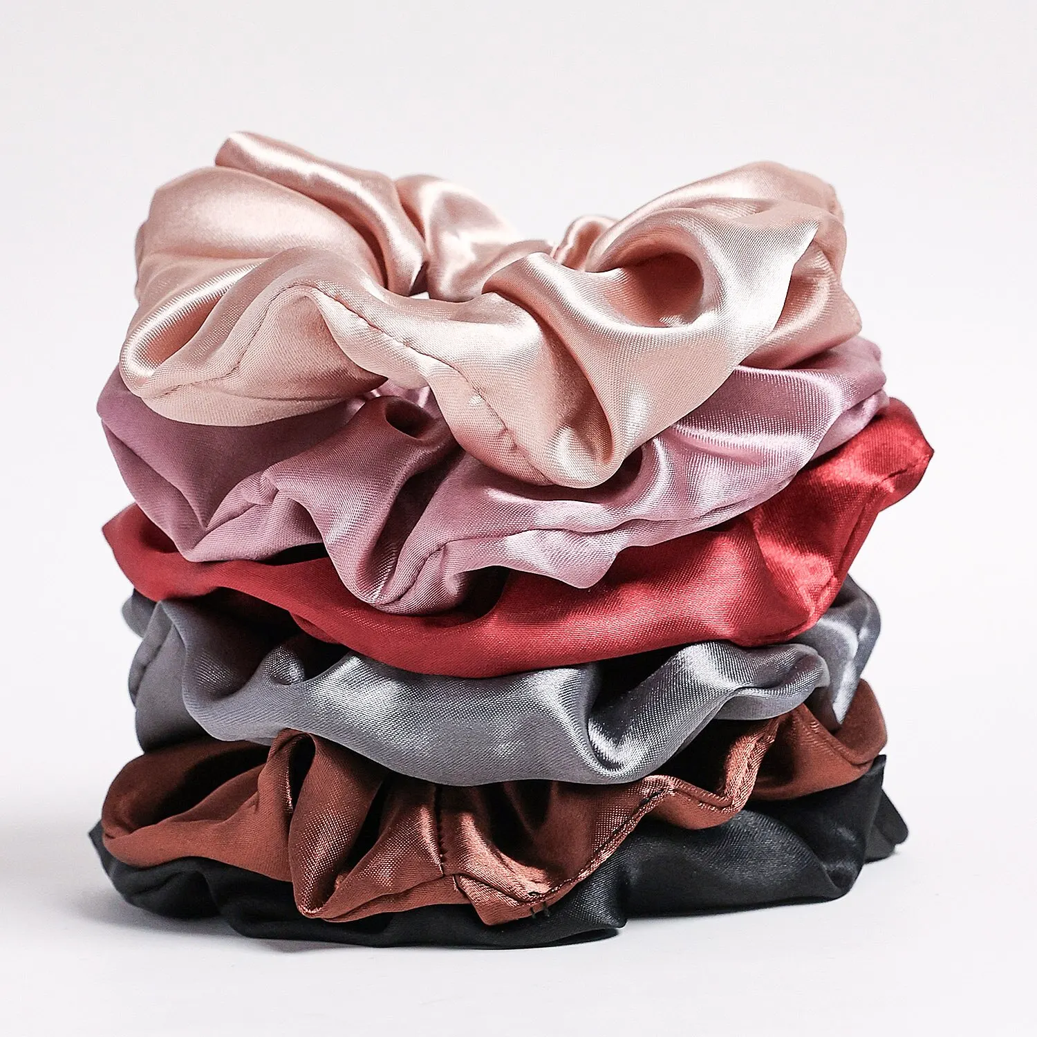 6-Piece Women\'s Pure Color Satin Large Scrunchie Daily Simple Atmospheric Set