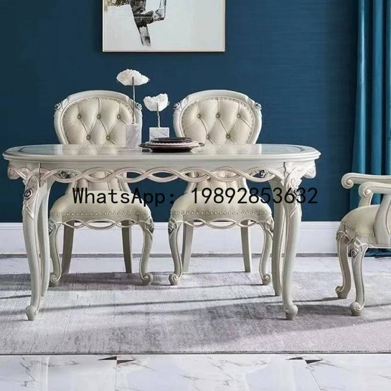 

BF French dining table and chairs light luxury wood European dining table combination flower solid wood dining table household