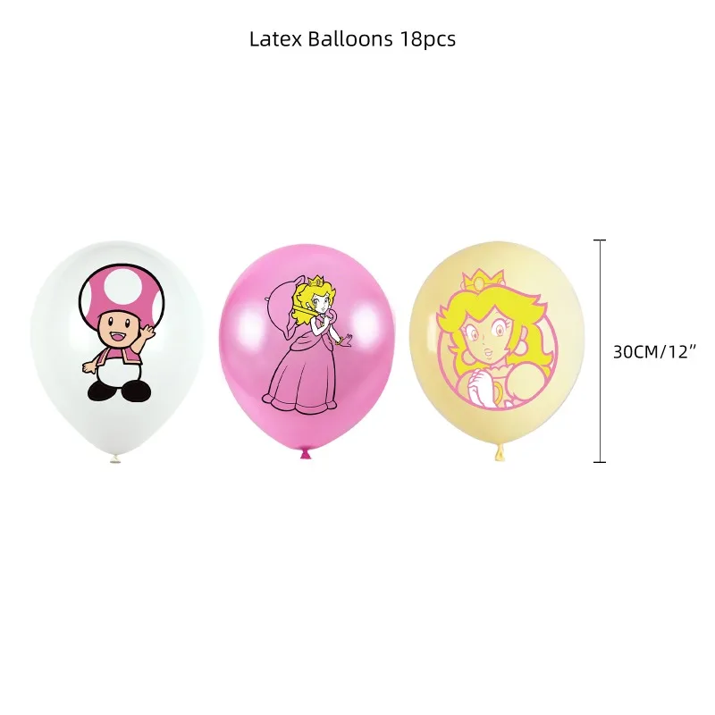 مجموعة زينة حفلات الأميرة الخوخية من Super Marios Bros، بالونات عيد الميلاد، لافتة علم الكيك، بدلة لوازم حفلات استحمام الطفل