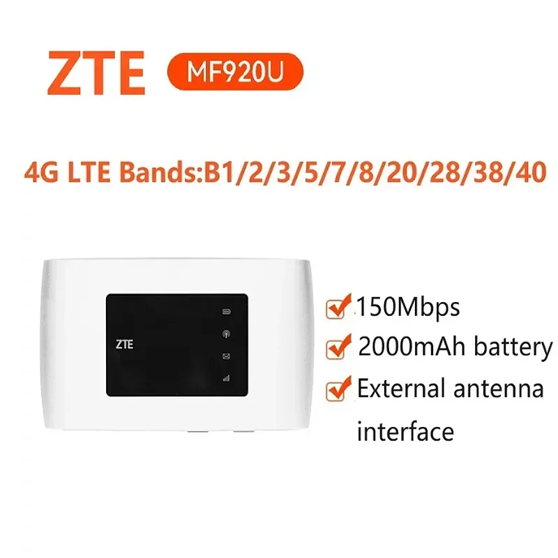 Nuevo y original ZTE MF920U Wi-Fi móvil 150Mbps 4G LTE enrutador portátil punto de acceso de red de banda ancha batería de 2000mAh con ranura para tarjeta Sim