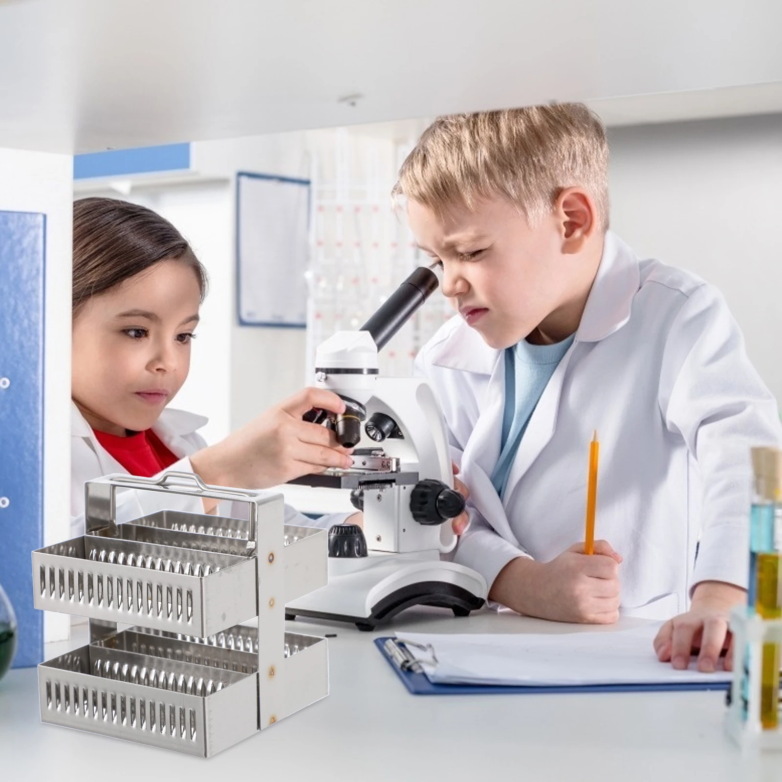 

Versatile Stainless Steel Glass Slide Rack Portable Microscope Staining Holder Great for Storage