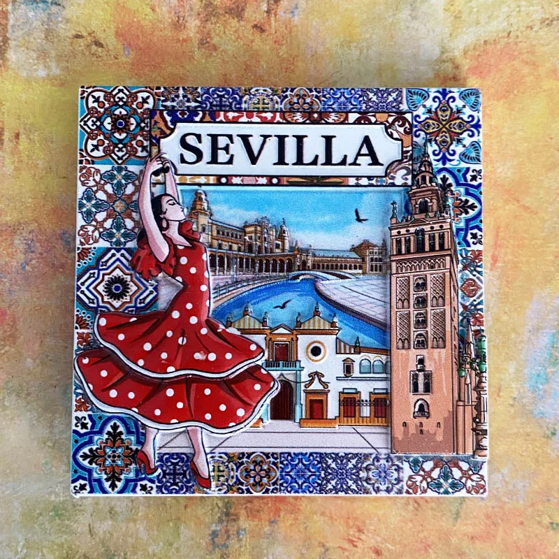 Seville, Spain Flamenco dancer Landscape Architecture Cultural artifacts 3D stereo refrigerator magnets Home decoration supplies