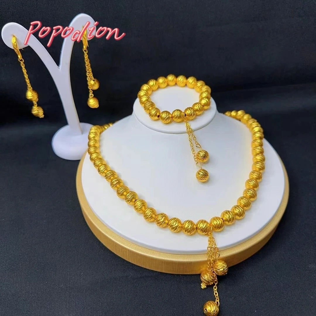 Imagem -03 - Popodion 24k Jóias de Chapeamento de Ouro para Mulheres Brincos Colar Pulseira Presente Requintado Dubai Novo Yy10297